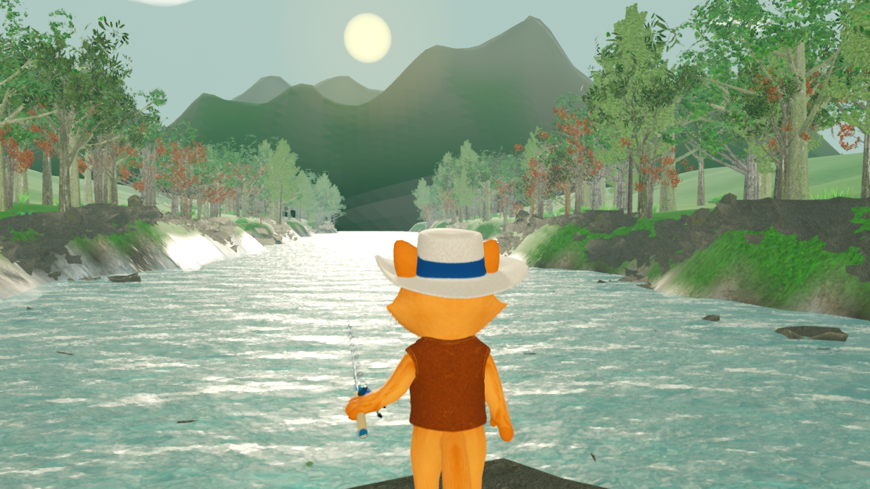 Halley's Big Catch — Halley fishing Silverthread Creek in this cartoon cat fishing game